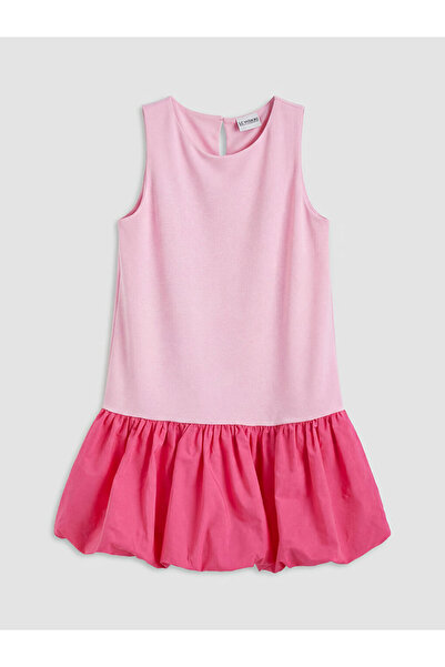 LC Waikiki Pink Crew Neck Girl's Balloon Dress
