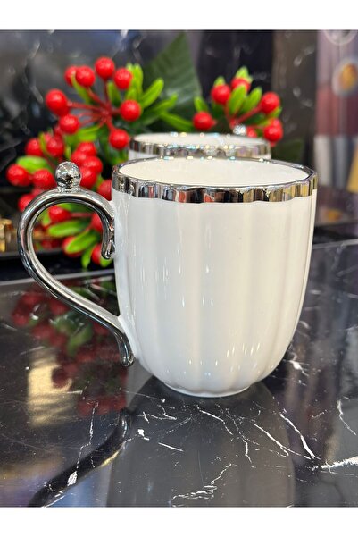 pırıltı home Porcelain Mug Cup Silver Gilding