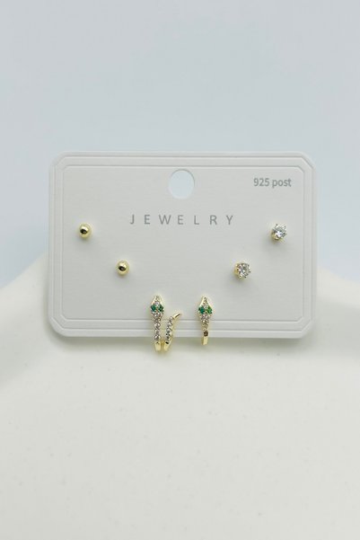 SEHERDEN Inlaid Zircon Stone Snake Model Multiple Set Women's Earrings - Gold and Silver Color