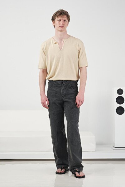 GIESTO Pantaloni cargo antracit cu detaliu cataramă laterală