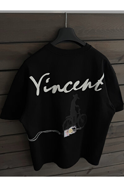 BYBASICMAN Tricou negru supradimensionat cu broderie Vincent SW-5073