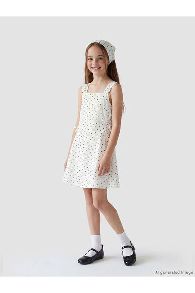 LC Waikiki Rmz Gi̇yi̇m Farkiyla Square Roba Collar Pu Polka Dot Girl's Dress