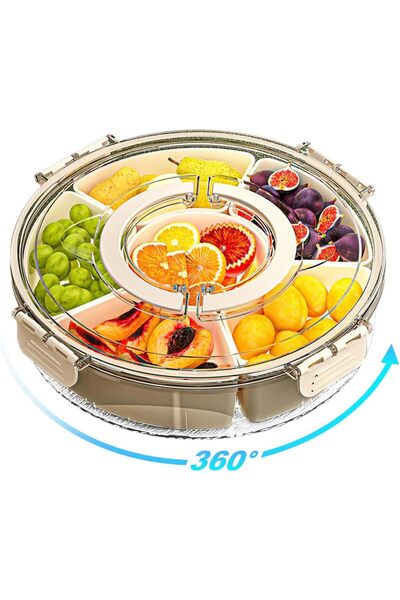 Arabest Rotating Divided Serving Tray with Lid and Handle,6 Compartments,for ...