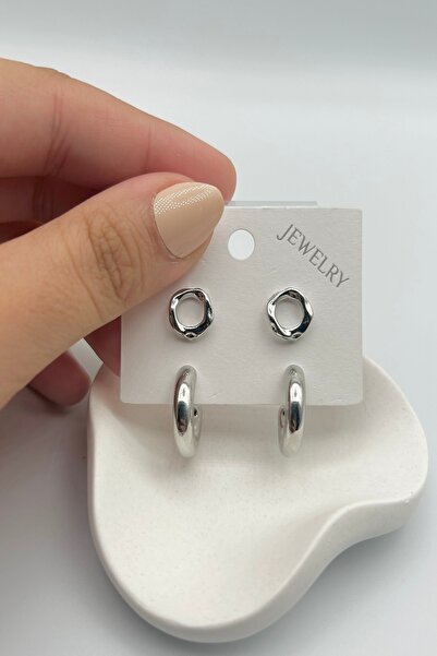 SEHERDEN Classic Hoop Model Multiple Set Women's Earrings - Gold and Silver C...
