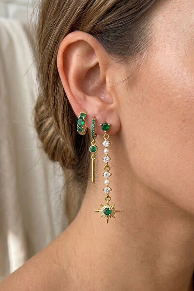 PETEK AKSESUAR 3 Piece Ysx Zircon Pole Star Earring Set