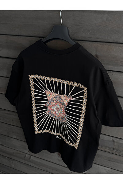 BYBASICMAN Tricou oversize negru cu plasă la spate și detalii încadrate SW-5063