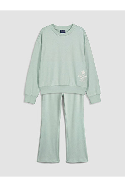 LC Waikiki Rmz Gi̇yi̇m Farkiyla New York Printed Girls' Soft Touch Tracksuit Set