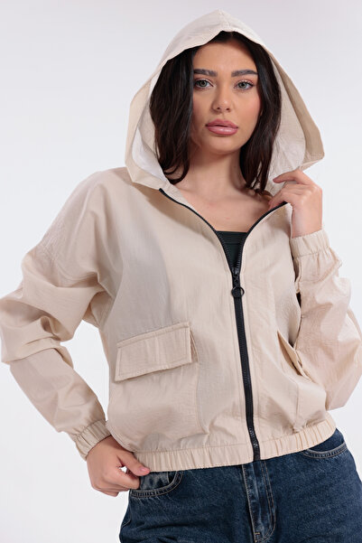 freemen Women's Stone Water Resistant Crinkle Fabric Hooded Raincoat - Windbr...