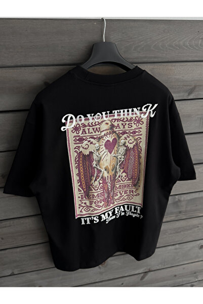 BYBASICMAN Tricou negru Think cu imprimeu în relief pe spate, supradimensiona...