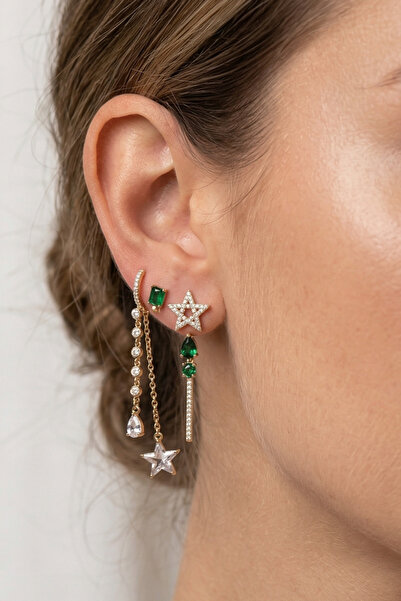 PETEK AKSESUAR 3 Piece Ysx Zircon Star Earring Set