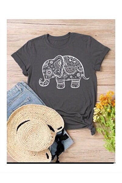 PENTHİLUS تي شيرت نسائي مطبوع عليه فيل - تي شيرت نسائي قطني