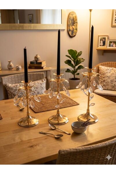 essacraft 3'LÜ KRİSTAL TAŞLI ŞAMDAN