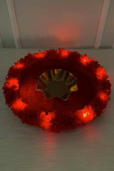 ZEYMERADE Red Led Lighted Bridal Henna Night Tray, Wedding, Circumcision, Thr...