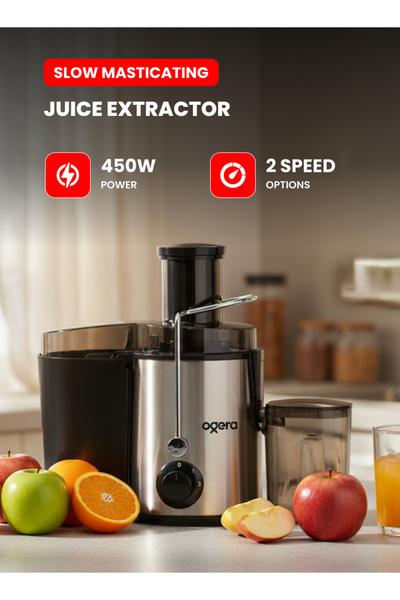 Ogera آلة عصير بقوة 450 واط |   عصارة قوية للفواكه والخضروات |   عصارة بسرعتين