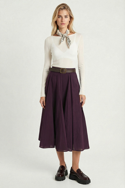 Lovelyİstanbul Καλοκαιρινή φούστα μίντι με φαρδιά γραμμή LCR0110 MÜRDÜM