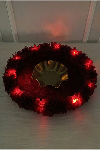 ZEYMERADE Burgundy Led Lighted Bridal Henna Night Tray, Wedding, Circumcision...