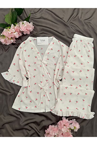 Lena Homewears Set de pijamale pentru femei, tip halat, cu design înfășurat