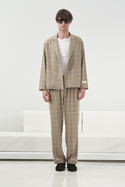 GIESTO Plaid Regular Fit Beige Jacket