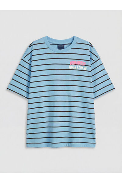LC Waikiki Lcw Kidsblue Crew Neck Striped Girls' T-Shirt