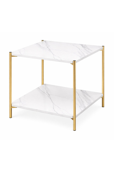 BASE Modern coffee table with marble-effect top and gold frame, 40 x 40 x 43 cm