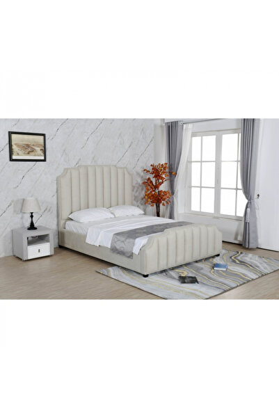 MarketMob Pat Selena 160x200 cm Tapițat cu țesătură crem cu bază de pat inclusă