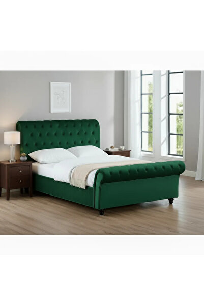 Silver Pat 160x200 cm tapițat catifea verde, somieră inclusă