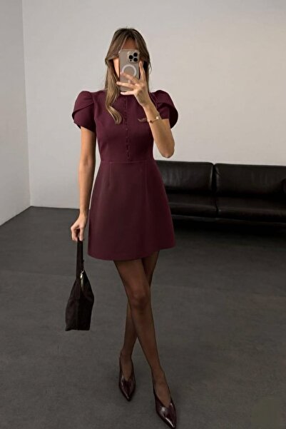 candybia Women's Viral New Season Button Detailed Dress