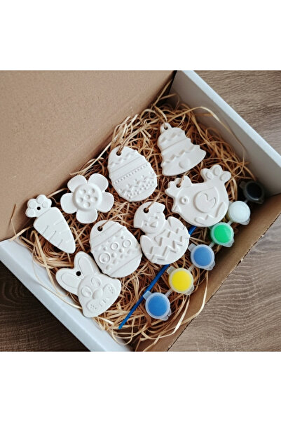 OEM Set creativ din ipsos cu 8 Figurine cu agatatoare, Pasti, culori si pensu...