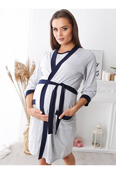 Formommy Cotton maternity robe Basic Grey / Blue L