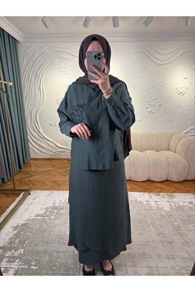 Ceremony Cep Embroidered Linen Skirt Set