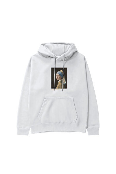 The Lucid Lab Girl's Hoodie with Pearl Earrings - White
