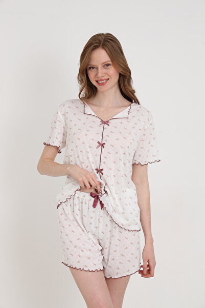 ELİTOL طقم شورت نسائي من الجاكار والفسكوز مع فيونكة