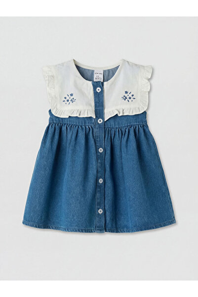 LC Waikiki GiyÇık Store den Mavi Bebe Yaka Nakışlı Kız Bebek Jean Elbise