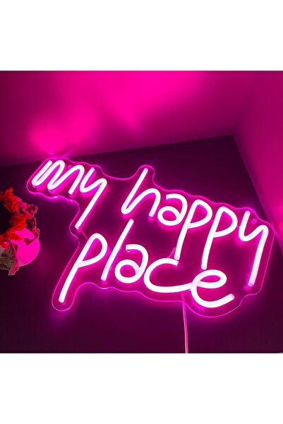 Slasa My Happy Place Neon Sign LED Light with 6mm Acrylic Base, 28x40cm Room ...
