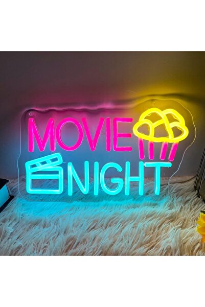 Slasa Movie Night Neon Sign LED Light with 6mm Acrylic Base, 18x32cm Cinema D...