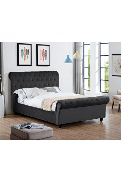 Silver Pat tapițat cu catifea gri închis, 180x200 cm, cu somieră inclusă