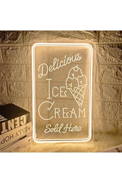 Slasa Ice Cream Neon Sign LED Light with 6mm Acrylic Base, 30x45cm Dessert Decor