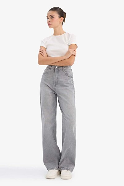 DeFacto Широкі джинси 90-х років з високою талією прямого крою F9948AX26SP