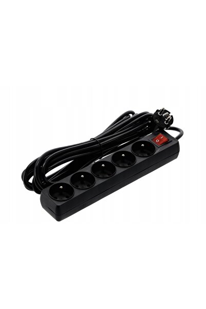 Selgot Power Strip with 5 Outlets and Switch, Length 5 m, Black