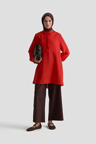 Armine Etek Ucu Volanlı Tunik Kiremit