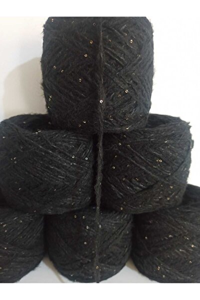 İPEK YÜN İPLİK DÜNYASI Мохерова пряжа для в'язання, кручена (чорна), з блискі...