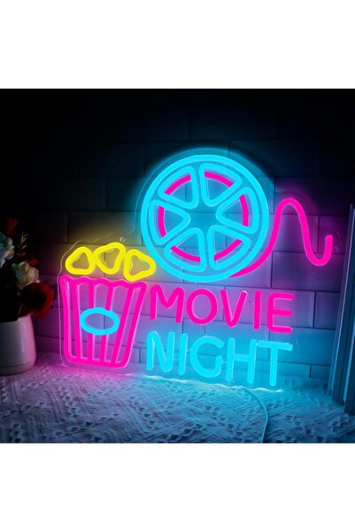 Slasa Movie Night Neon Sign LED Light with 6mm Acrylic Base, 32x39cm Cinema D...