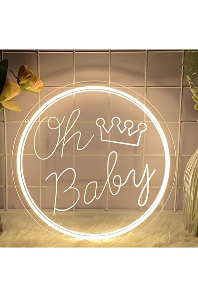 Slasa Oh Baby Neon Sign LED Light with 6mm Acrylic Base, 30x30cm Baby Shower ...