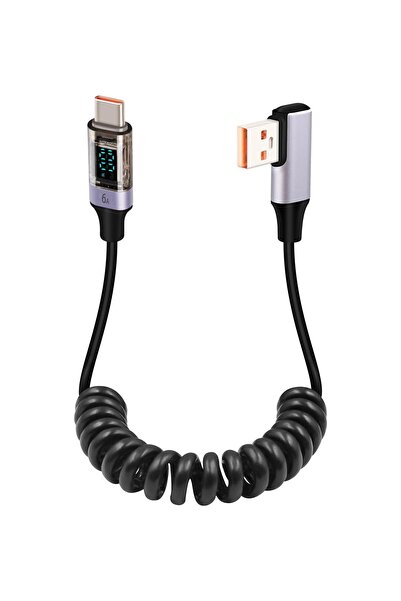 GELRHONR Spiral Cable USB A to USB C with LED Display 66W, 90 Degree USB C An...