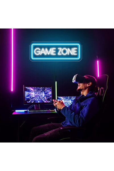 Slasa Gamer Neon Sign LED Light with 6mm Acrylic Base, 17x40cm Blue Gamer Decor