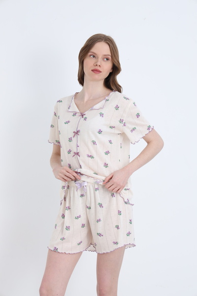 ELİTOL Jacquard Viscose Bowknot Women's Shorts Set