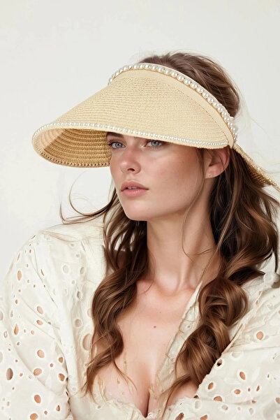 keisy Γυναικείο ψάθινο καπέλο με πέρλες και γείσο