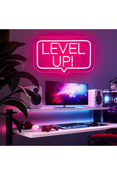Slasa Level Up Neon Sign LED Light with 6mm Acrylic Base, 20x32cm Gamer Decor