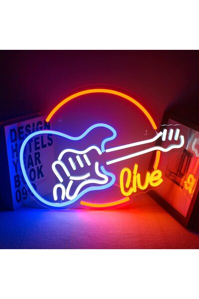 Slasa Guitar Neon Sign LED Light with 6mm Acrylic Base, 32x40cm Music Decor