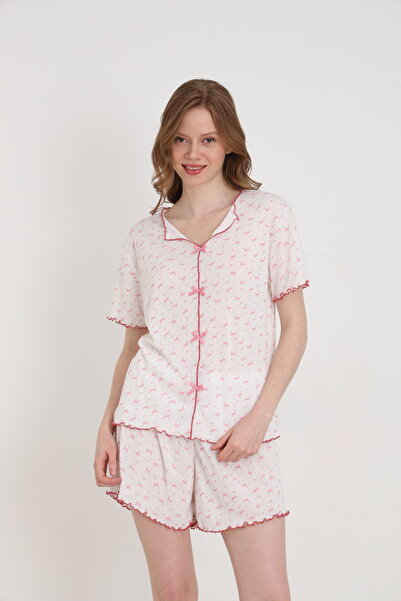 ELİTOL Jacquard Viscose Bowknot Women's Shorts Set